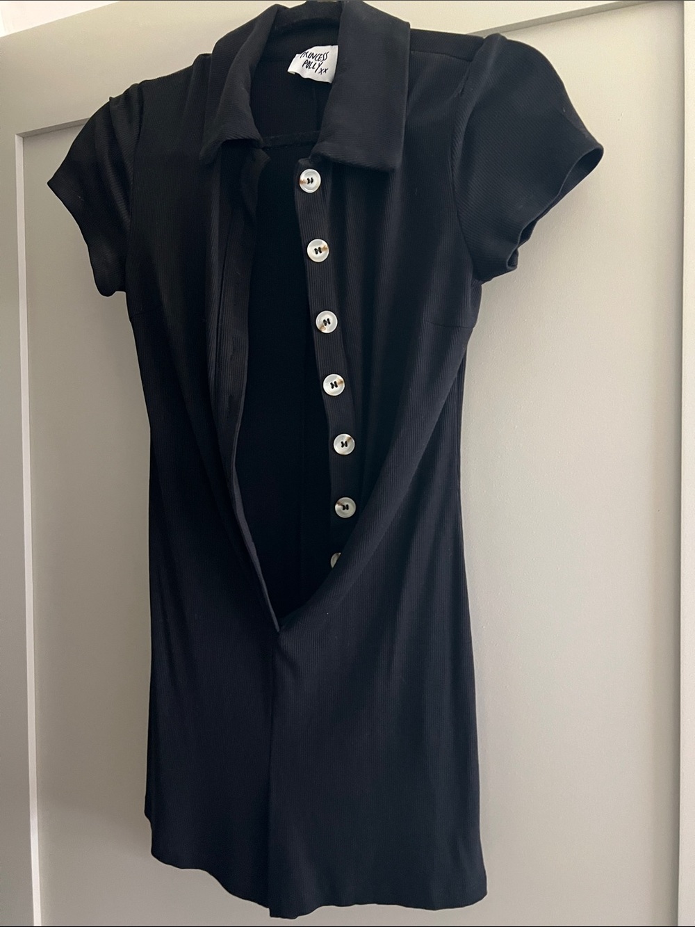 Black Button-Front Short Sleeve Romper